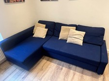 IKEA Friheten Corner Sofa Bed with Storage, Skiftebo Blue + 4 Cushions - E1W