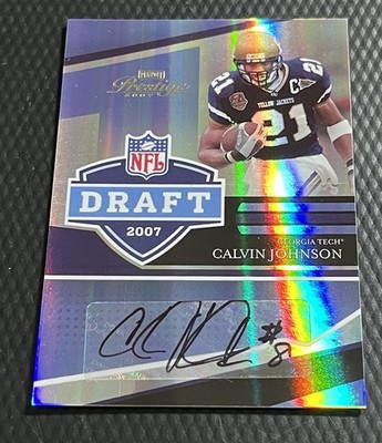 2007 Calvin Johnson Lions 19/25 Playoff Prestige NFL Draft Rookie Auto #NFLD-I3