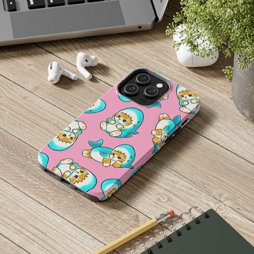 Pink Cute Shark Cats Pattern Tough Phone Case | Aesthetic - 第 37/108 張圖片