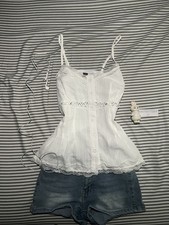 Womens White Solid Camisole Top Lace Trim But...