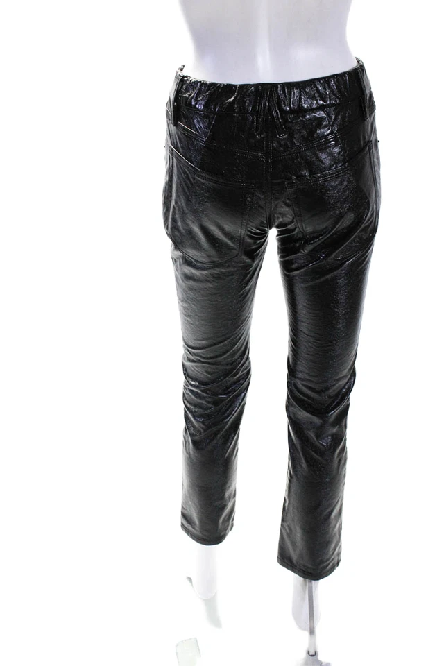 Good American Womens Faux Leather Zip Button Skinny Leg Shiny Pants Black Size 4 - Image 3 of 4