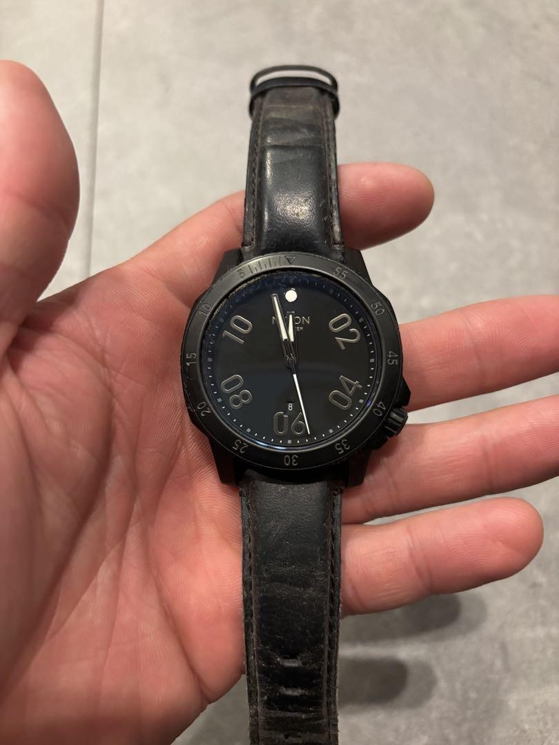 Nixon 51-30 Mens Black Leather Strap Watch with Chronograph