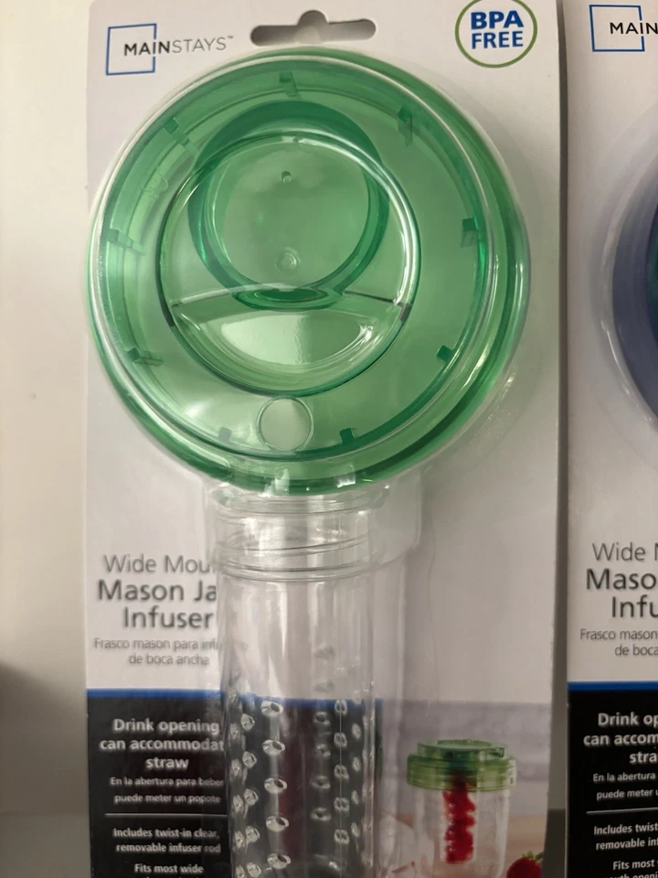 Juego de 3 tapas de infusor Mainstays boca ancha albañil nuevas sin BPA verde/rojo/azul Foto 3 de 4