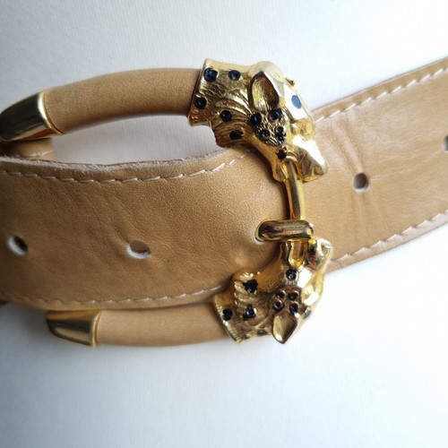 Vintage Belt AR Paris Mod Depos Leopard Buckle Made France CM Creations Jaguar - Picture 2 of 11