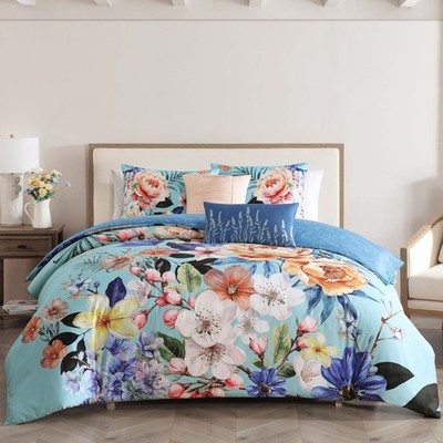 Bebejan Turquoise Reverie 100% Cotton Sateen 5 Piece Reversible Comforter Set