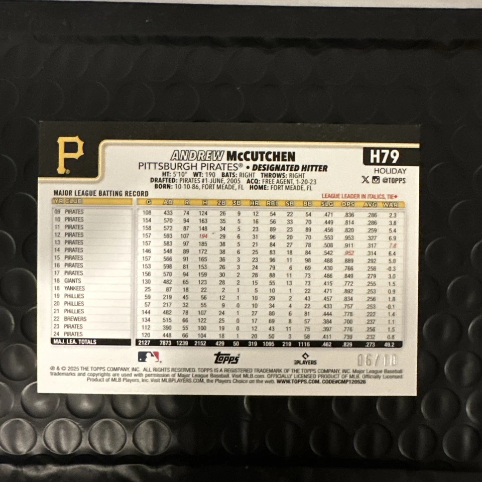 2025 Topps Holiday Andrew McCutchen #H79 luces rojas 06/10 Piratas casi nuevo++ Foto 2 de 4