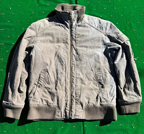 Y2K Esprit Canvas Bomber Jacket Mens Medium Faded Gray Quilted Lined Workwear - product listing photo