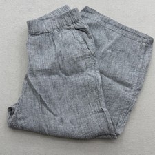 Eileen Fisher Gray Striped 100 Linen Wide Leg Cropped Pants Size Petite S Small