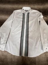 Gucci Men’s 39 15.5 Slim White Web Stripe Cotton Shirt Made Italy