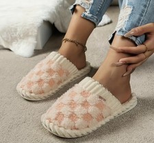 Cute Checkered Pink House Slippers women s size 7.5 to 8. Multi-colored Brandnew