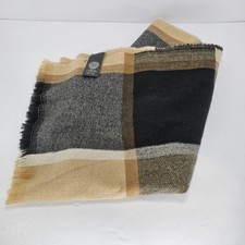 Vince Camuto Miękki męski damski zimowy szal - jasnobrązowy czarny szary frędzle błyszczący EUC