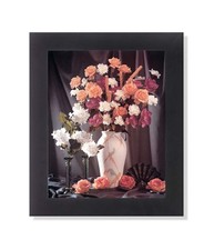 Peach Roses w/White Mauve Flowers in Vase Photo Wall Picture Framed Art Print