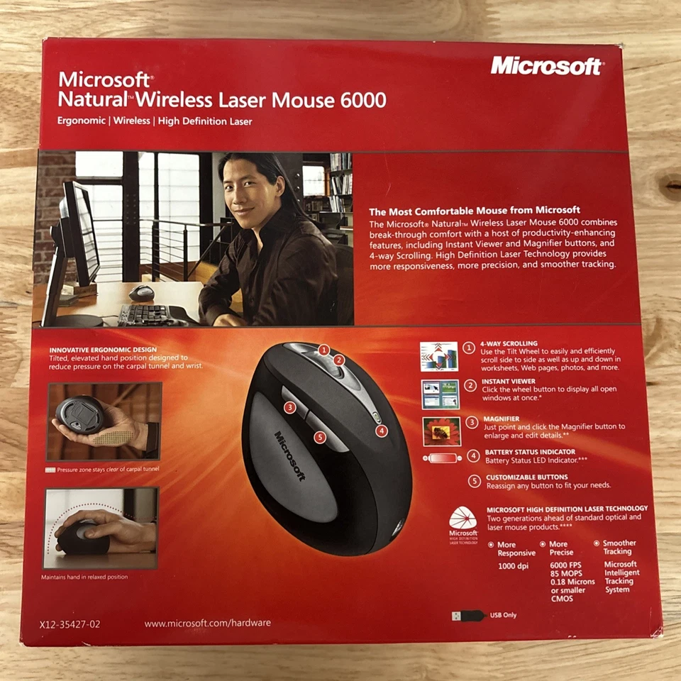 Microsoft 1083 Natural Wireless Laser Mouse 6000 Metallic Gray (69K-00001) New - Image 2 of 4