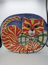 BELLINI For The Broadway ITALY POTTERY Orange Cat OVAL SERVING PLATTER 16"