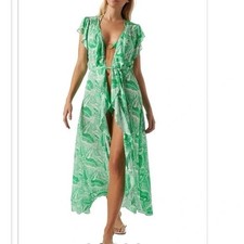 NWT Melissa Odabash Bria Ruffled Printed Voile Wrap Dress Size Large