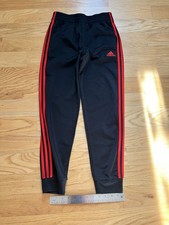 adidas Boys' Black Red 3-Stripes Tapered Track Pants Joggers Size M 10/12