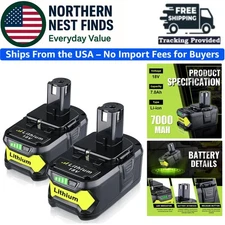High Capacity 18V 7.0Ah Lithium Ion Batteries for Ryobi Power Tools - 2 Pack