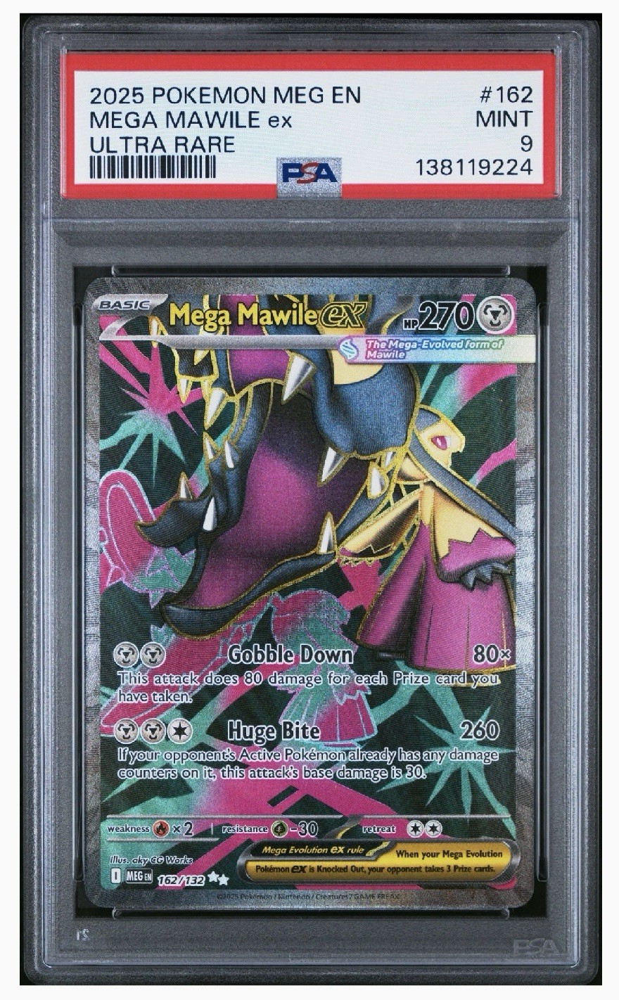 2025 POKÉMON MEGA EVOLUTION EN MEGA MAWILE ex ULTRA RARE #162 MINT PSA 9