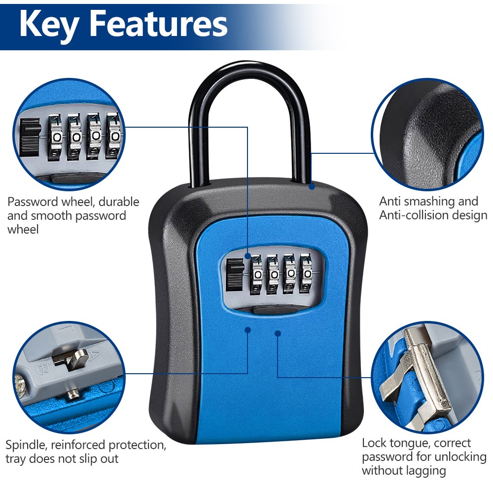 Key Safe 4-Digit Combination Lock Box Wall Mount Storage Safe Security