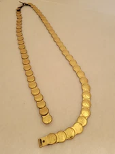 Vtg Necklace / Belt Tone Flat Disc Art Nouveau Elegant Statement Fashion