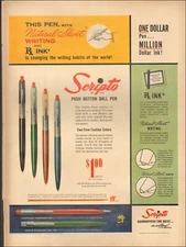 1953 Vintage ad for Scripto Push Button Ball Point Pen Retro Price red  (051219)