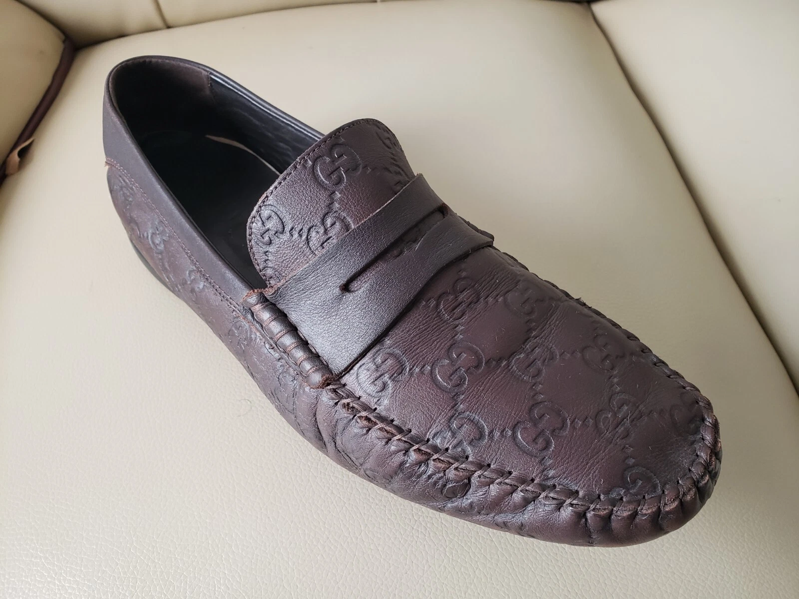 Mocassin en cuir noir GUCCI SUPREME pour hommes 9,5 G UK/11G US Ret 1