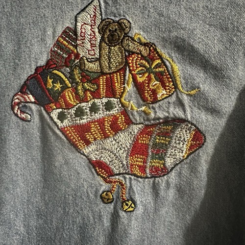 Camisa Vaquera Vintage Años 80 Bordada Navidad Manga Larga Abotonada Talla Grande - Imagen 4 de 15