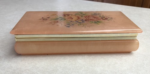 Vintage HiMARK Alabaster Italian made Dresser Trinket Jewelry Box Pink Roses - Picture 3 of 11