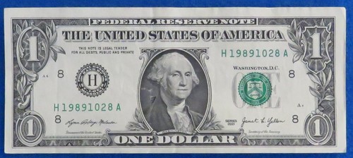 $1 One Dollar Bill Fancy Serial Number - Oct. 28th 1989 - Birthday Note