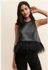 Y2K Cynthia Faux Leather Feather Trim Crop Top M Boho Whimsigoth New Classy 