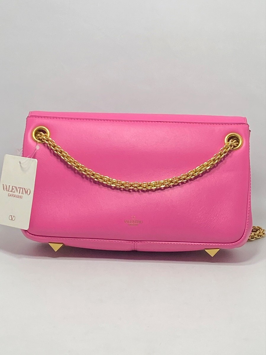 V Logo Leather Wallet On Chain in Pink - Valentino Garavani