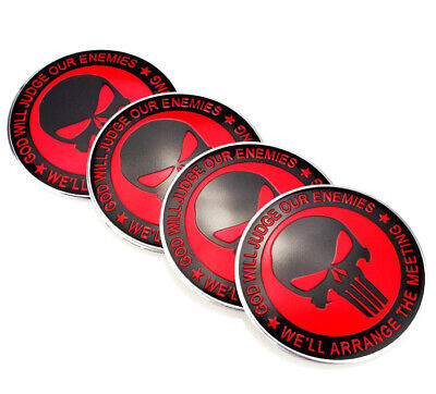 4pcs 56mm 65mm Punisher Skull Car Wheel Center Hub Cap Emblem Stickers Decals 