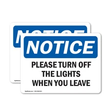 (2 Pack) Please Turn Off The Lights When You Leave OSHA Notice Sign Decal Metal