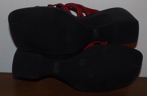 ZAPATOS PREMIERE CHOICE CUÑA TIRAS PUNTA ABIERTA SIN CORDONES ROJO NEGRO MUJER TALLA 9 - Imagen 9 de 9