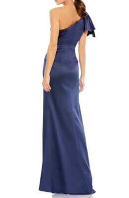 mac duggal one shoulder ruffle satin dress Mac Duggal One Shoulder Ruffle Hem Gown In Pink