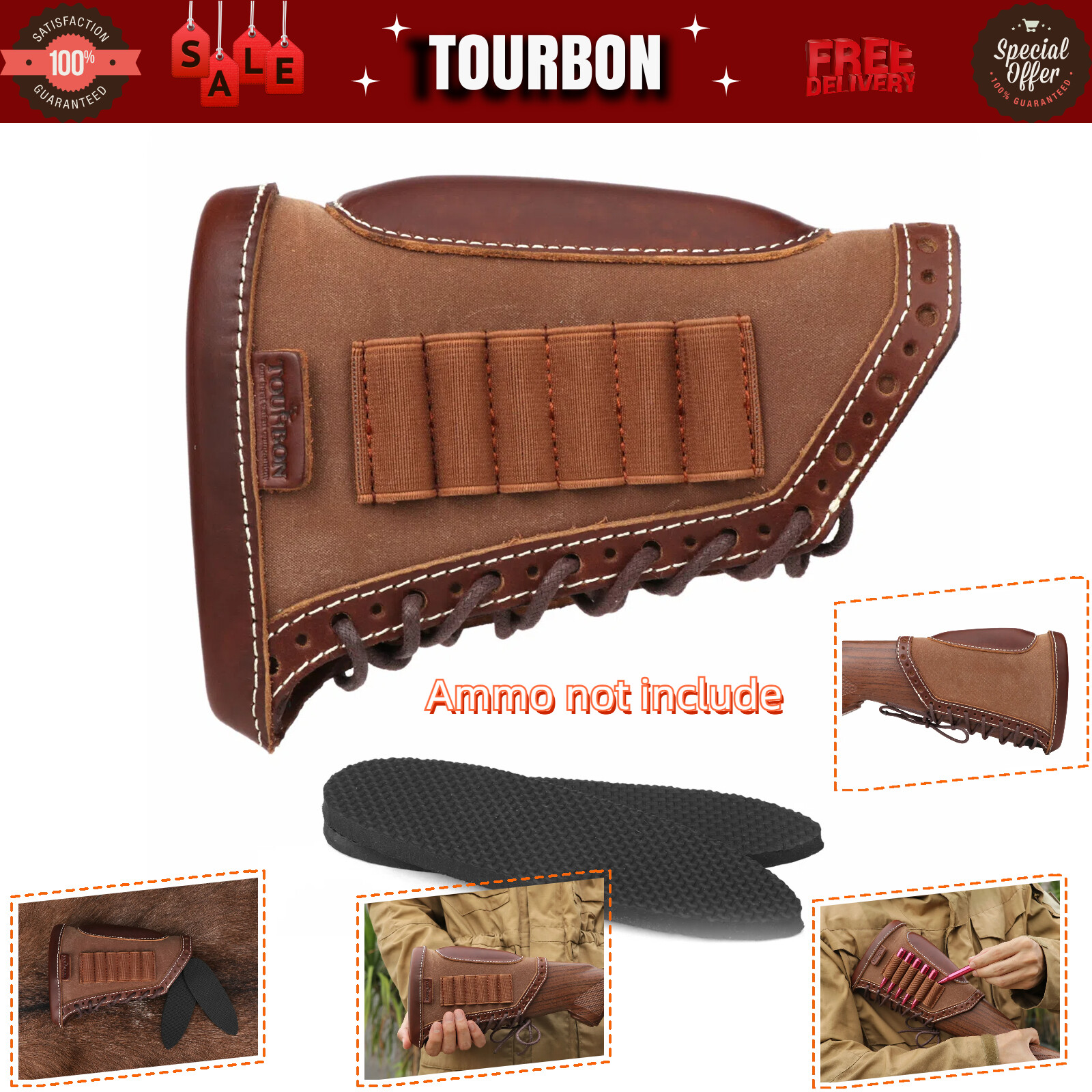 TOURBON Recoil Pad Rifle Cheek Rest Gun Butt Cover 308 410 45-70 Ammo Holder