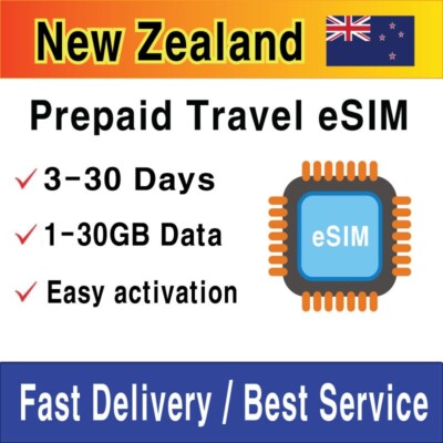 New Zealand Travel SIM Card (eSIM) | 1-30GB | 3-30 Days | QR Code Activation