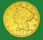 1853-C Rare! Gold Liberty Half Eagle $5 Dollar Coin Charlotte North Carolina