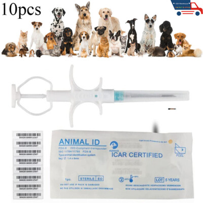 10Pcs Pet Cats Dog ID Microchip FDX-B ISO Animal Cow