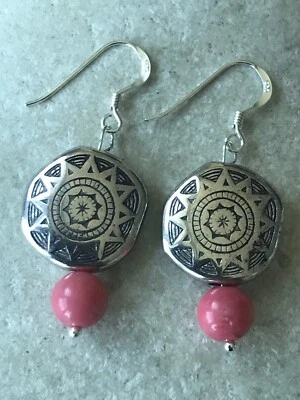 Pink Coral - Slight Defects - Shields Earrings 925 Sterling Silver (hooks only) - Image 1 of 4