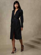 BANANA REPUBLIC FACTORY PINTUCK BIB MIDI SHIRTDRESS BLACK SMALL TALL ST