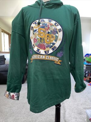  Status Club Green Hoodie Sweatshirt Long Sleeve Padded Shoulders One Size