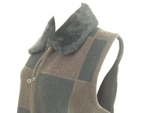 Tally-Ho Zip Front Sweater Vest Black & Brown Check Boiled Wool Size L - Picture 5 of 10