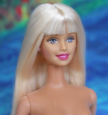 Nude Barbie Long Light Blonde hair TnT ice blue eyes bangs CEO face for OOAK