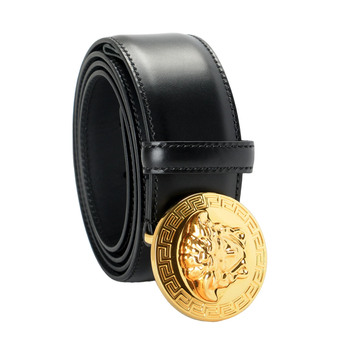 Versace Men's Medusa Head Buckle Metallic Leather Belt