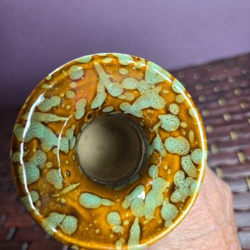 Vintage Keramik Vase Braun & Meer Schaum Grün Blatt & Splatter Design - Bild 9 von 9