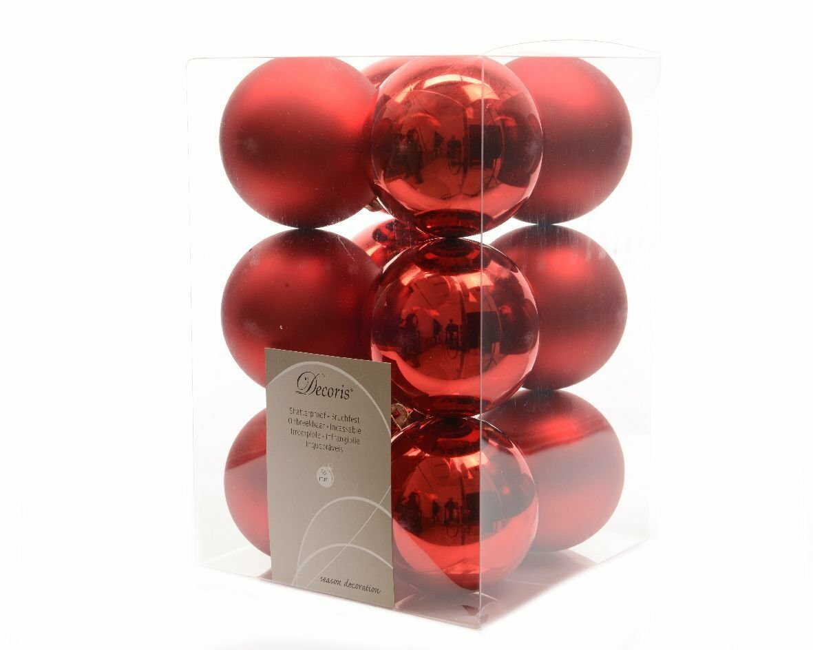12 Red Christmas Baubles Shatterproof Luxury Tree Decorations 6cm Christmas Red