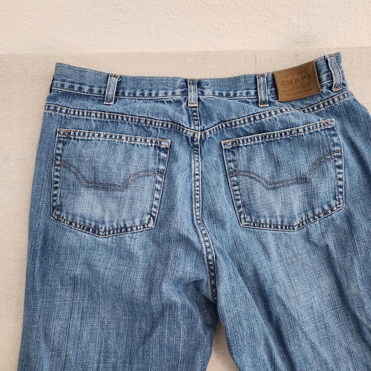 Chaps Denim Jeans Mens 36x32 Blue Distress Denim Cotton