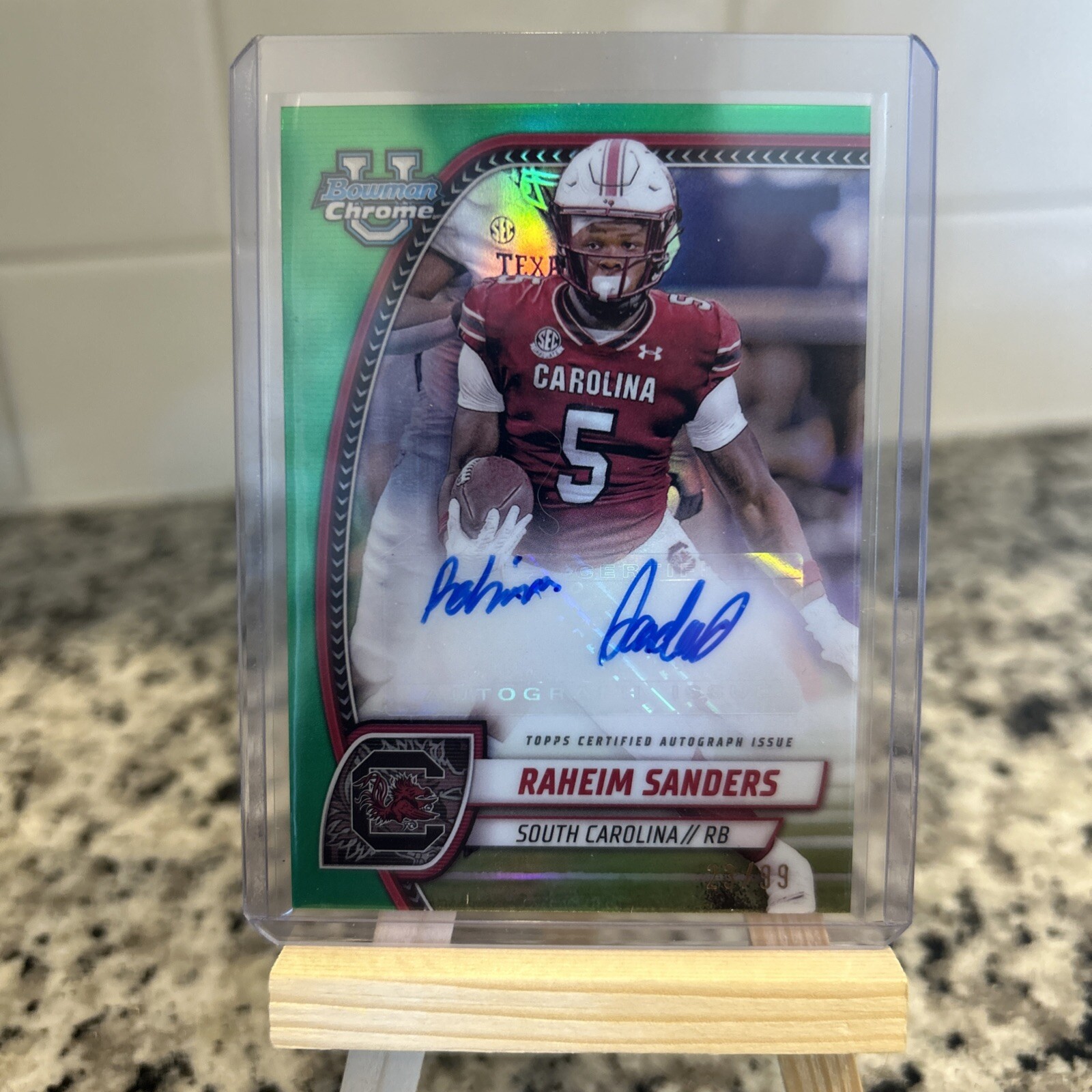 RAHEIM SANDERS 2024 Bowman Chrome University Green Refractor AUTO #’ed /99