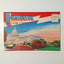 Vintage Mid Century Color Postcard Album Washington DC Our Capitol City Fold Out